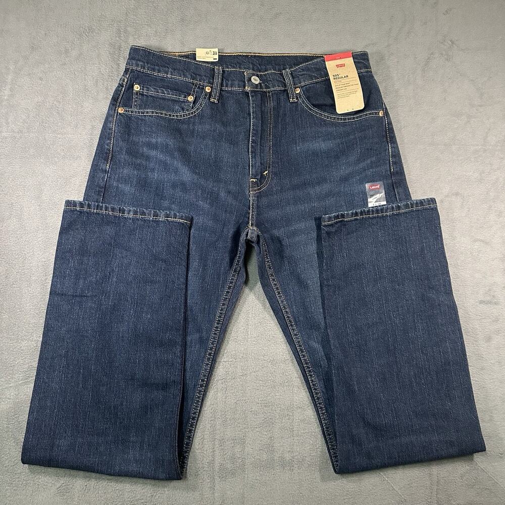Levi’s 505 Jeans Dark Wash Men 34x34 Stretch Regular Straight Denim NWT